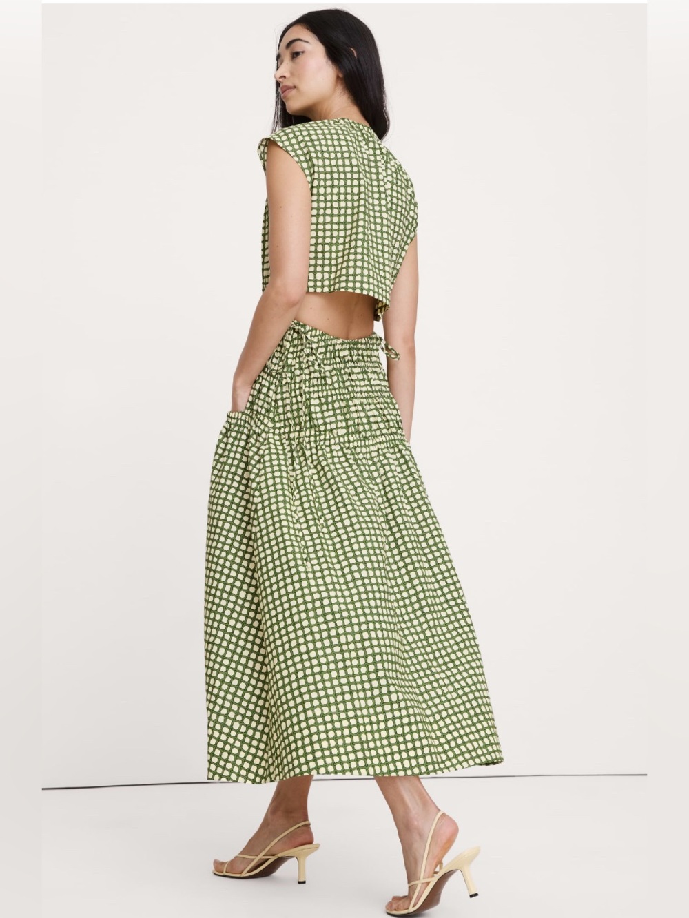 BANANA REPUBLIC SMOCKED COTTON POPLIN MAXI DRESS WITH OPEN BACK - Picture 4 of 6